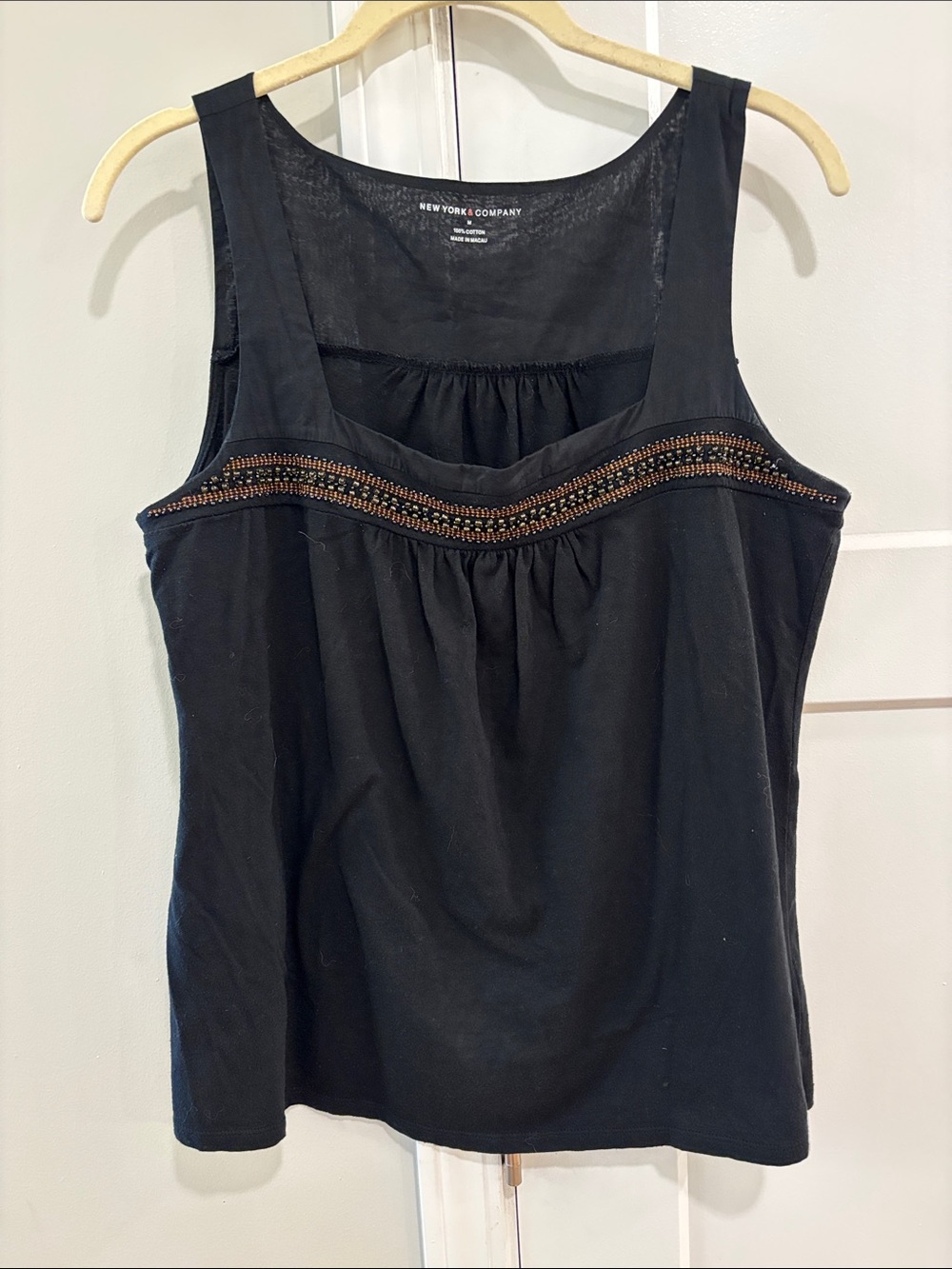 New York & Company Black Tank with Metallic Bead Trim